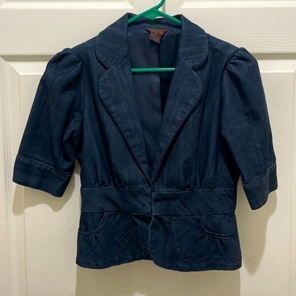 Guess Denim Lined 3/4 Sleeve Blazer